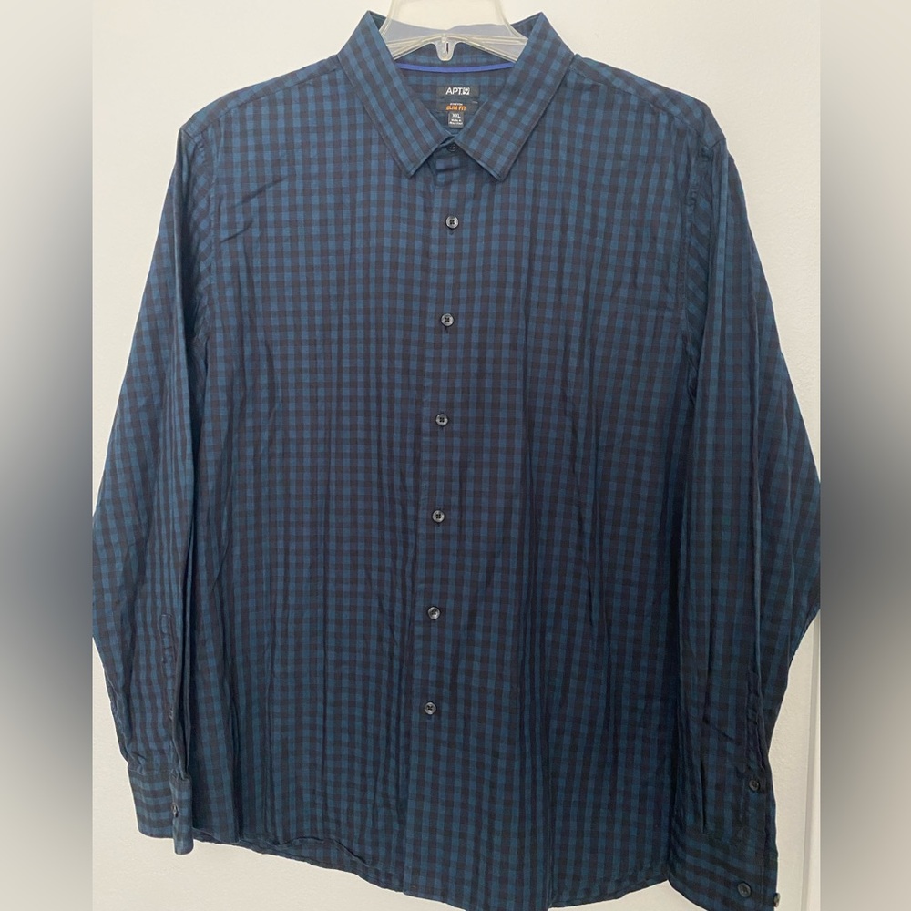 APT.9 Men’s long sleeve button up slim fit stretch XXL blue black dress shirt